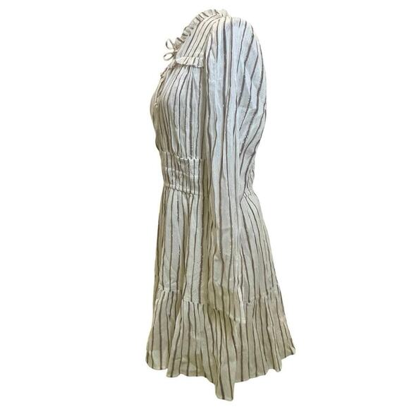 ULLA JOHNSON ROSALIND DRESS CREAM METALLIC RUFFLES RUCHED
SZ 12 OATMEAL CORE - Picture 14 of 16
